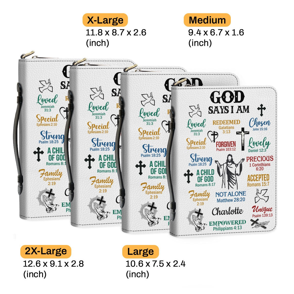 What God Says About You Leather Book Cover, Inspirational Gifts For Christians Prayers, Personalized Zippered Bible Cover With Handle. BCLAF02